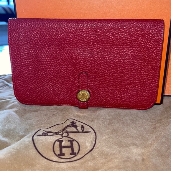 Hermes Dogon Duo Wallet Rouge Leather - Picture 1 of 9